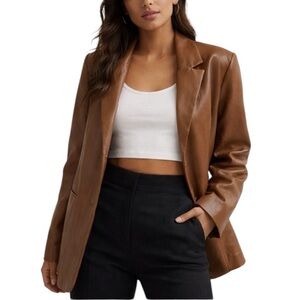Rebecca Minkoff Lambskin Vegan Leather Cognac Oversized Blazer